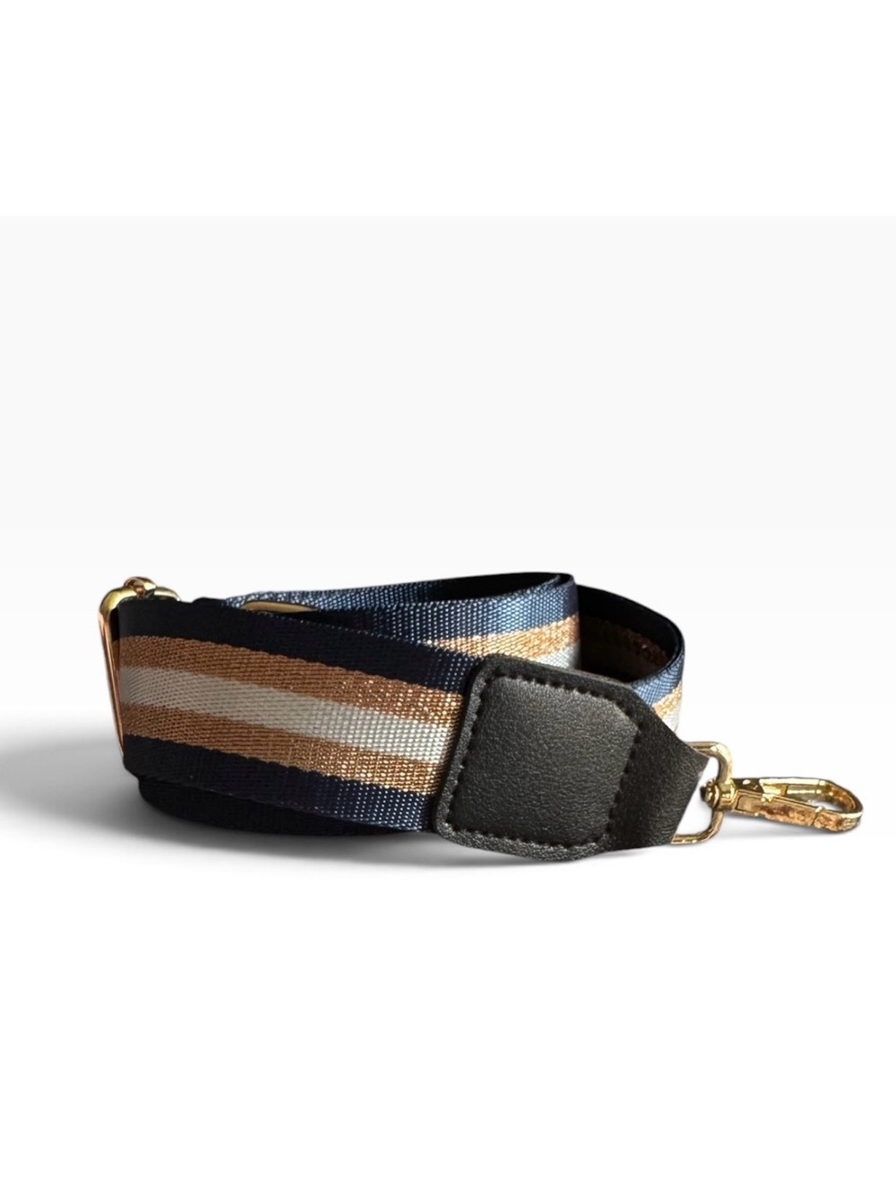 NWOT Adjustable Navy Blue & Metallic Tan Striped Shoulder Strap